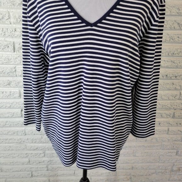 Jones New York Sport Women Top 1X Plus 3/4 Sleeve Blue White Stripe STR37E - Picture 4 of 9